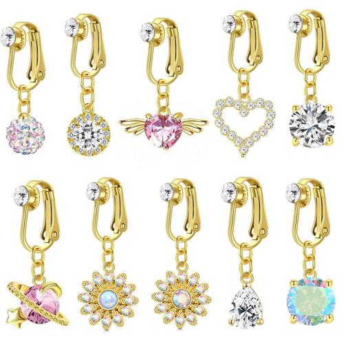 304 Stainless Steel Belly Ring with Opal gold color plated Unisex & micro pave cubic zirconia 30mm Sold By PC