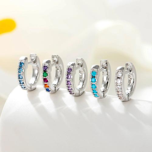 Boucles d'oreilles en laiton zircon cubique pavent, Placage, bijoux de mode & pavé de micro zircon, plus de couleurs à choisir, protéger l'environnement, sans nickel, plomb et cadmium, Vendu par PC