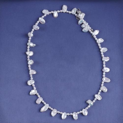 925 Sterling Silver Pärlhalsband, Freshwater Pearl, med 925 Sterling Silver, Barock, mode smycken, vit, 180x200x50mm, Säljs av Strand