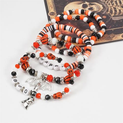 Bransoletka Halloween, Stop cynku, ze Glina polimerowa, Platerowane w kolorze złota, Halloween Design & 4 sztuki, dostępnych więcej kolorów, 4komputery/Ustaw, sprzedane przez Ustaw