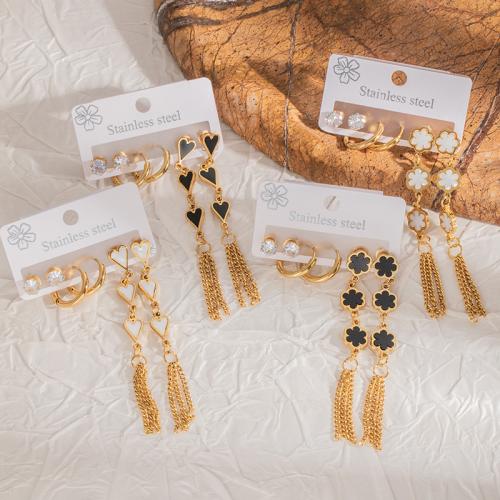 Módní náušnice Fringe, 304 Stainless Steel, s White Shell & Akryl, tři kusy & různé materiály pro výběr & různé styly pro výběr & pro ženy & s drahokamu, zlatý, Prodáno By nastavit