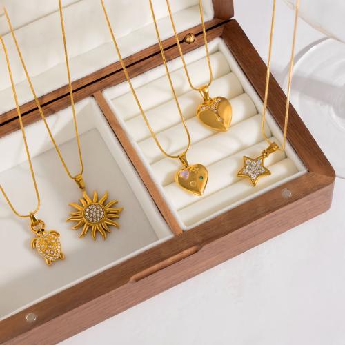 مجوهرات الصلب غير القابل للصدأ قلادة, 304 الفولاذ المقاوم للصدأ, مطلي, أنماط مختلفة للاختيار & للمرأة & مع حجر الراين, ذهبي, تباع بواسطة PC