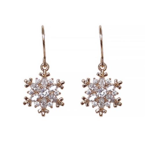 Boucles d'oreilles en laiton zircon cubique pavent, fleur, Placage, bijoux de mode & pavé de micro zircon, couleur or rose, protéger l'environnement, sans nickel, plomb et cadmium, 10.40x10.40mm, Vendu par paire