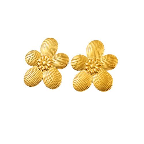Boucle d'oreille de gaujon en acier inoxydable, Acier inoxydable 304, fleur, Placage, bijoux de mode & pour femme, plus de couleurs à choisir, Vendu par paire