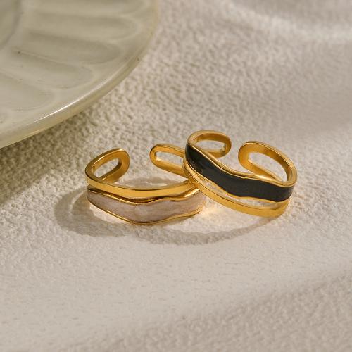 304 Stainless Steel Manžeta prst prsten, á, módní šperky & pro ženy & smalt & dutý, zlatý, Prodáno By PC