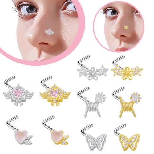 304 Stainless Steel Nose Piercing Jewelry plated Unisex & micro pave cubic zirconia Sold By PC
