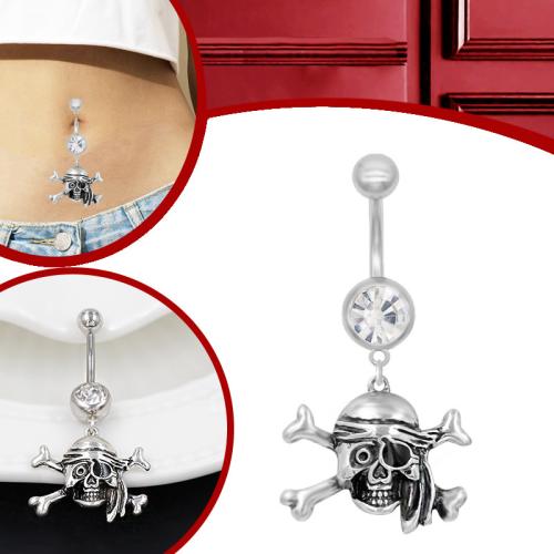 Zink Alloy belly ring, Skull, plated, Design för halloween & Unisex & med strass & svärta, Säljs av PC