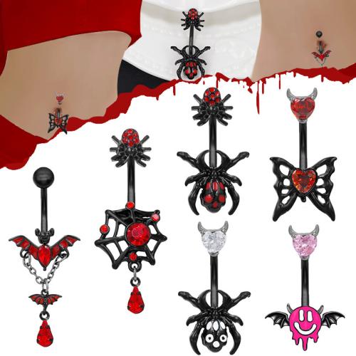 Zink Alloy belly ring, plated, Design för halloween & Unisex & olika stilar för val & med strass, Säljs av PC