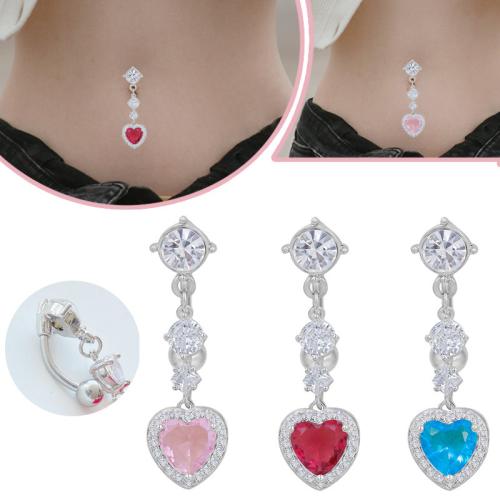 Zink Alloy belly ring, Hjärta, plated, Unisex & med strass, fler färger för val, Säljs av PC