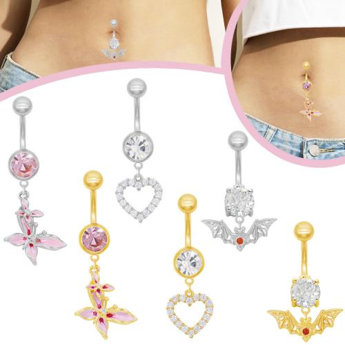 304 Stainless Steel Belly Ring with Zinc Alloy plated Unisex & with rhinestone Sold By PC