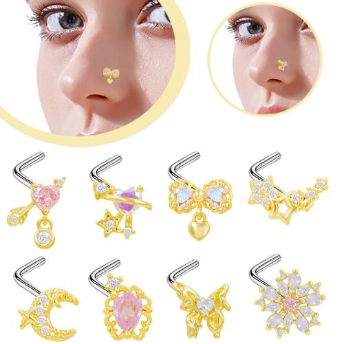 304 Stainless Steel Nose Piercing Jewelry plated Unisex & micro pave cubic zirconia Sold By PC