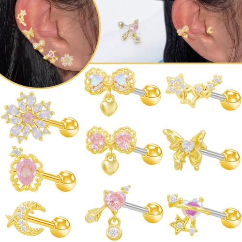 Titantium acciaio orecchino piercing, with ottone, placcato, unisex & stili diversi per la scelta & Micro spianare cubic zirconia, Venduto da PC