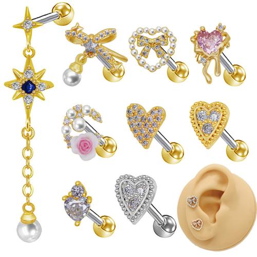 Titantium acciaio orecchino piercing, with perla in plastica, placcato, unisex & stili diversi per la scelta & con strass, Venduto da PC
