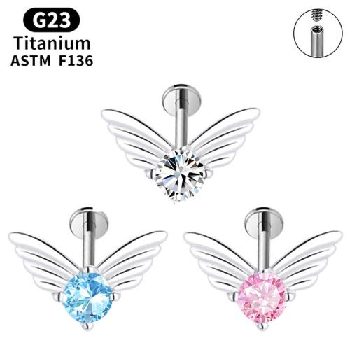 Titanlegering piercing örhänge, med Kopparlegering, Vingform, polerad, Unisex & olika storlek för val & micro bana cubic zirconia, fler färger för val, Säljs av PC