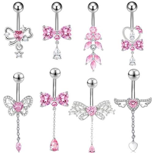 Acier inoxydable 304 anneau de ventre, unisexe & styles différents pour le choix & pavé de micro zircon, belly ring rod size 1.6x10mm, Vendu par PC