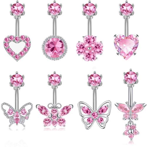 Acier inoxydable 304 anneau de ventre, unisexe & styles différents pour le choix & pavé de micro zircon, belly ring rod size 1.6x10mm, Vendu par PC