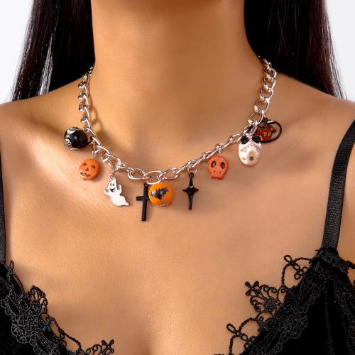 Halloween Naszyjnik, Stop cynku, ze Szkło, Platerowane w kolorze złota, Halloween Design & wielowarstwowa & emalia, dostępnych więcej kolorów, sprzedane przez PC