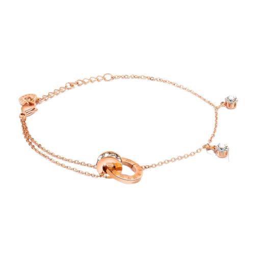 Bijoux bracelet en acier inoxydable, Acier inoxydable 304, avec zircon cubique, Plaqué de couleur d'or rose, Double couche & bijoux de mode & pour femme, Vendu par PC