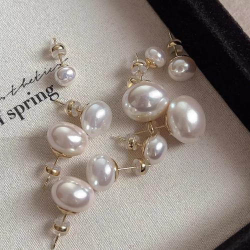 Pendientes de Perno en Latón, metal, con Perlas plásticas,  , chapado, Joyería, color mixto, libre de níquel, plomo & cadmio, Vendido por Par