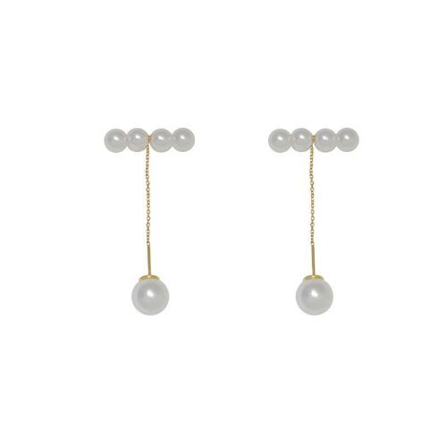 Boucles d'oreilles pendantes en laiton, avec perle de plastique, Placage, bijoux de mode, couleurs mélangées, protéger l'environnement, sans nickel, plomb et cadmium, 19x35mm, Vendu par paire