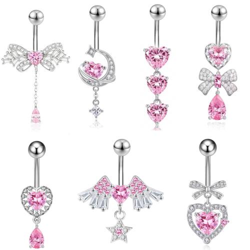 Acier inoxydable 304 anneau de ventre, unisexe & styles différents pour le choix & pavé de micro zircon, belly ring rod size 1.6x10mm, Vendu par PC