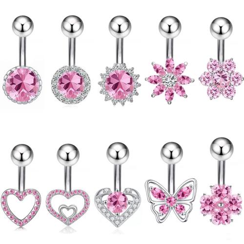 Acier inoxydable 304 anneau de ventre, unisexe & styles différents pour le choix & pavé de micro zircon, belly ring rod size 1.6x10mm, Vendu par PC