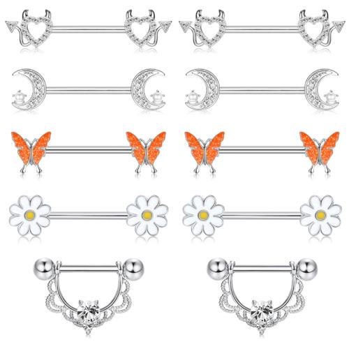 304 Edelstahl Brustpiercings, unisex & verschiedene Stile für Wahl & Micro pave Zirkonia & Emaille, 16mm, verkauft von PC