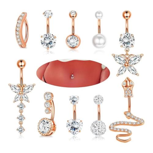 304 Edelstahl Bauchnabelpiercing, mit Kunststoff Perlen, 10 Stück & unisex & Micro pave Zirkonia, keine, belly ring rod size 1.6x10mm, verkauft von setzen