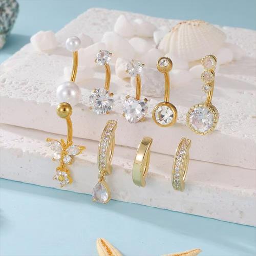 304 Edelstahl Bauchnabelpiercing, plattiert, Micro pave Zirkonia & für Frau, keine, belly ring length 10-25mm, verkauft von setzen