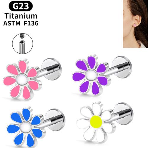 Titanlegering piercing örhänge, med Kopparlegering, Daisy, plated, Unisex & olika storlek för val & emalj, fler färger för val, Säljs av PC