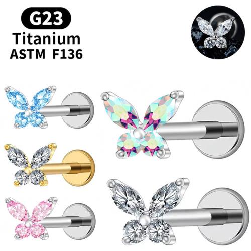 Titanlegering med Kopparlegering, Fjäril, polerad, Unisex & olika storlek för val & micro bana cubic zirconia, fler färger för val, Säljs av PC