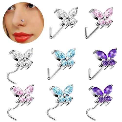 304 rustfrit stål Næse Piercing Smykker, Butterfly, Unisex & forskellige stilarter for valg & Micro Pave cubic zirconia, Solgt af PC