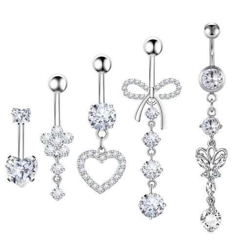 Acier inoxydable 304 anneau de ventre, avec laiton, Placage, unisexe & styles différents pour le choix & avec strass, belly ring rod size 1.6x10mm, Vendu par PC