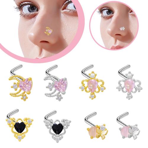 304 Stainless Steel Nose Piercing Jewelry plated Unisex & micro pave cubic zirconia Sold By PC
