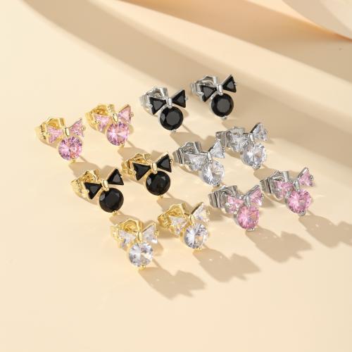 Boucles d'oreilles en laiton zircon cubique pavent, Placage, bijoux de mode & pavé de micro zircon, plus de couleurs à choisir, protéger l'environnement, sans nickel, plomb et cadmium, Vendu par paire