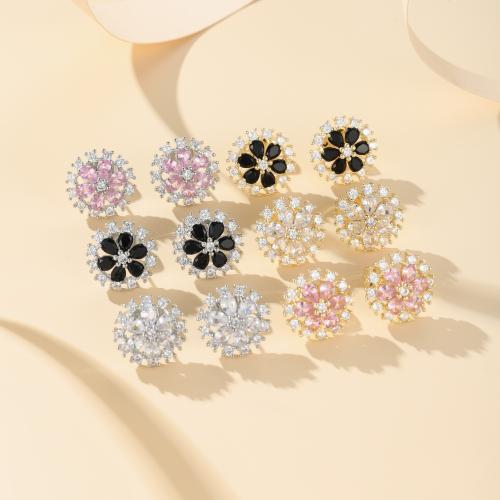 Boucles d'oreilles en laiton zircon cubique pavent, Placage, bijoux de mode & pavé de micro zircon, plus de couleurs à choisir, protéger l'environnement, sans nickel, plomb et cadmium, Vendu par paire