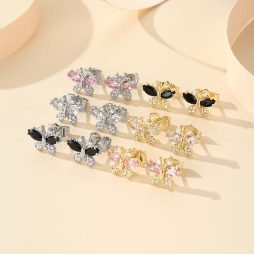 Boucles d'oreilles en laiton zircon cubique pavent, Placage, bijoux de mode & pavé de micro zircon, plus de couleurs à choisir, protéger l'environnement, sans nickel, plomb et cadmium, Vendu par paire