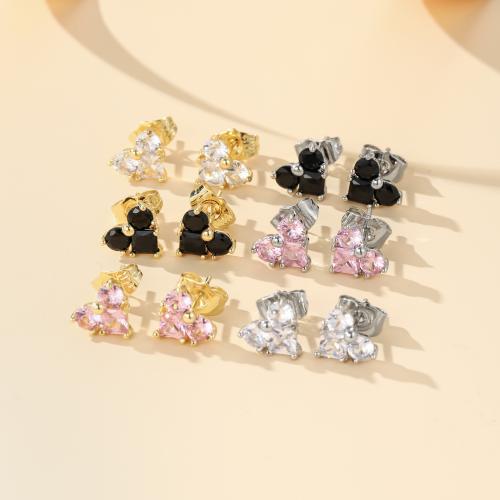 Boucles d'oreilles en laiton zircon cubique pavent, Placage, bijoux de mode & pavé de micro zircon, plus de couleurs à choisir, protéger l'environnement, sans nickel, plomb et cadmium, Vendu par paire