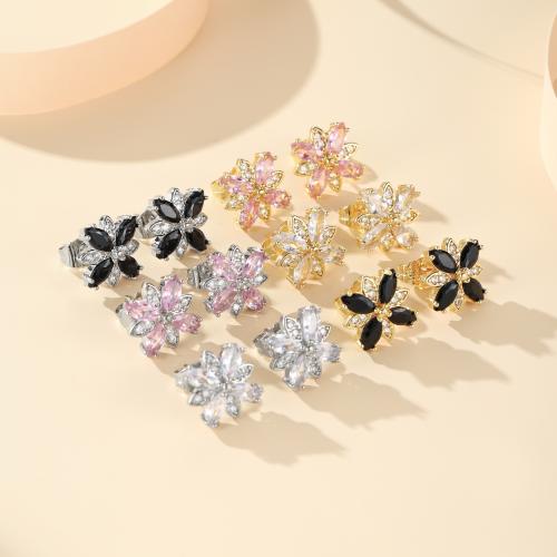 Boucles d'oreilles en laiton zircon cubique pavent, Placage, bijoux de mode & pavé de micro zircon, plus de couleurs à choisir, protéger l'environnement, sans nickel, plomb et cadmium, Vendu par paire