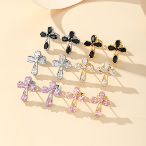 Boucles d'oreilles en laiton zircon cubique pavent, Placage, bijoux de mode & pavé de micro zircon, plus de couleurs à choisir, protéger l'environnement, sans nickel, plomb et cadmium, Vendu par paire