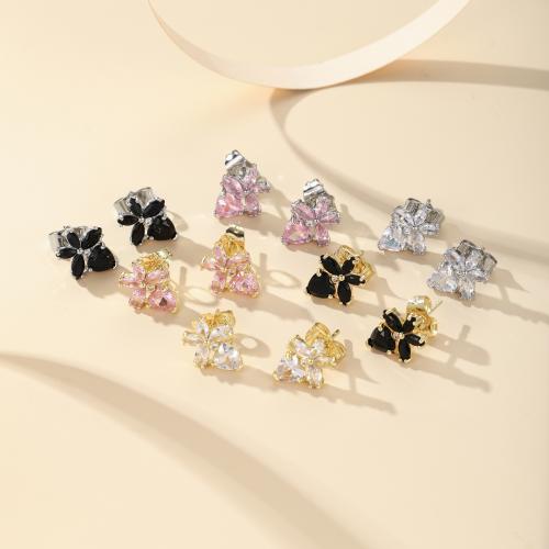 Boucles d'oreilles en laiton zircon cubique pavent, Placage, bijoux de mode & pavé de micro zircon, plus de couleurs à choisir, protéger l'environnement, sans nickel, plomb et cadmium, Vendu par paire