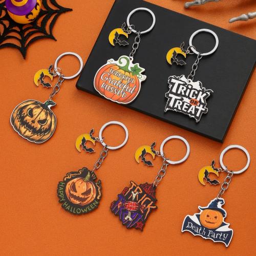Llaveros, aleación de zinc, con madera, chapado en color dorado, Diseño de Halloween, más colores para la opción, Vendido por UD