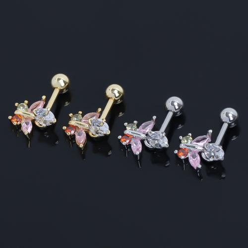 Stainless Steel Ear Piercing Jewelry 304 Stainless Steel gold color plated fashion jewelry & micro pave cubic zirconia Sold By PC