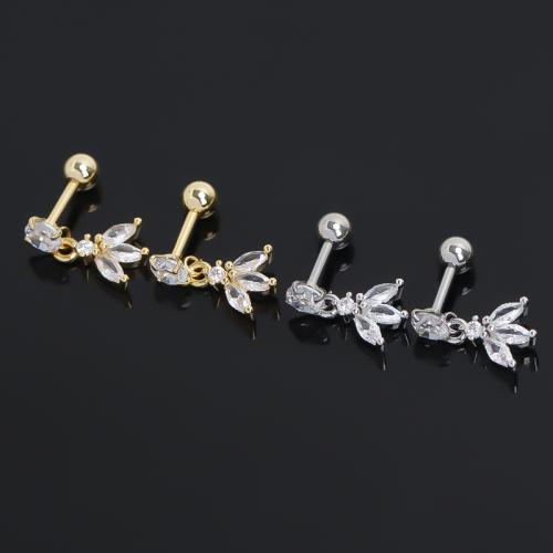 Stainless Steel Ear Piercing Jewelry 304 Stainless Steel gold color plated fashion jewelry & micro pave cubic zirconia Sold By PC