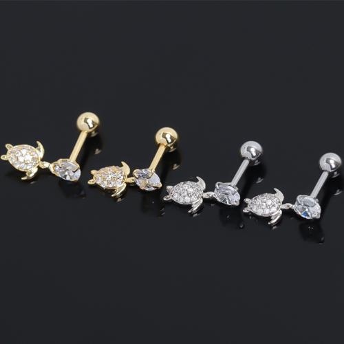 Stainless Steel Ear Piercing Jewelry 304 Stainless Steel gold color plated fashion jewelry & micro pave cubic zirconia Sold By PC