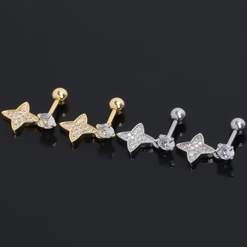 Stainless Steel Ear Piercing Jewelry 304 Stainless Steel gold color plated fashion jewelry & micro pave cubic zirconia Sold By PC