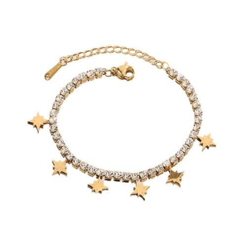 Bracelet d'acier titane, avec 5cm chaînes de rallonge, Placage, bijoux de mode & pour femme & avec strass, doré, Longueur 16 cm, Vendu par PC