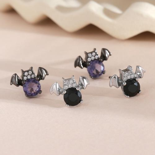 Boucles d'oreilles en laiton zircon cubique pavent, avec zircon cubique, Chauve-souris, Placage, Halloween Design & bijoux de mode & pour femme, plus de couleurs à choisir, Vendu par paire