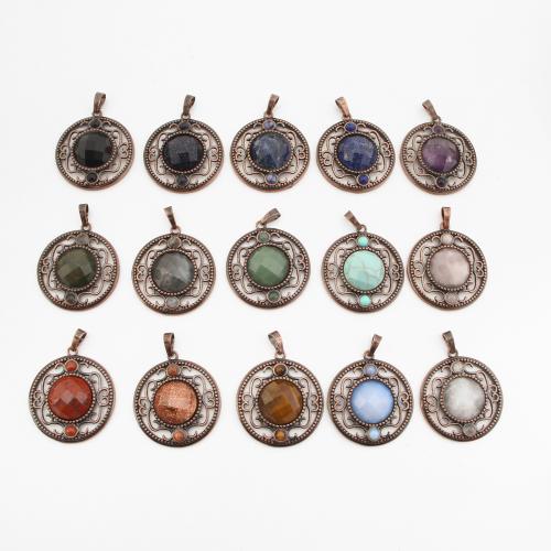 Gemstone Pendants Jewelry Brass with Gemstone Round antique copper color plated DIY & hollow Sold By PC