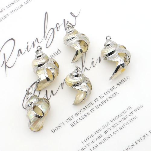 Naturlig Trumpet Shell Halsband, med Järn, Trumpetsnäcka, silver pläterad, DIY & ihålig, blandade färger, 17x28mm-21x30mm, Säljs av PC